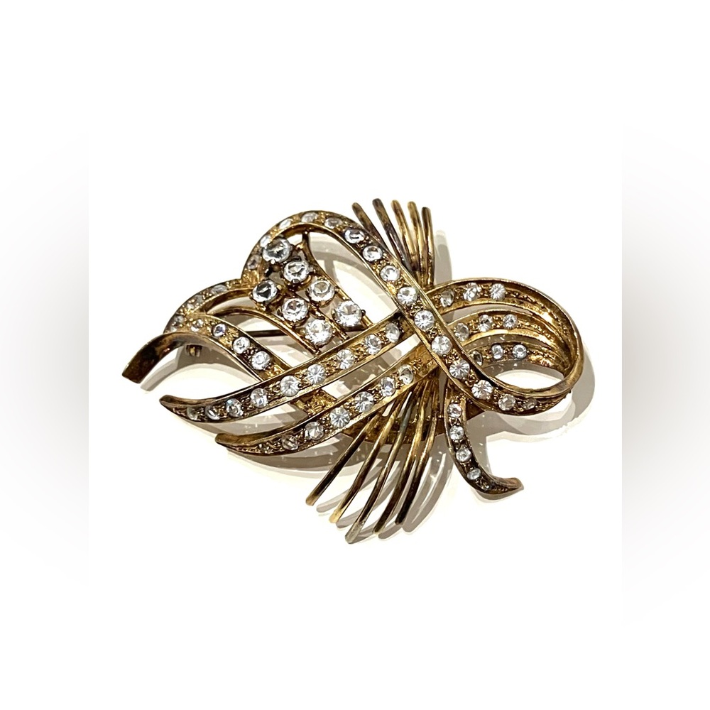 Vintage Gold Tone Large Crystal Brooch